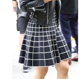 Saks Fifth Avenue Black Label Knit Skirt Plaid Academia Black Cream High waist M